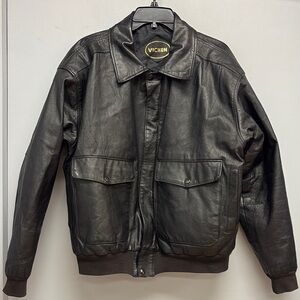Vintage Vichen Black Leather Bomber Jacket Size Medium